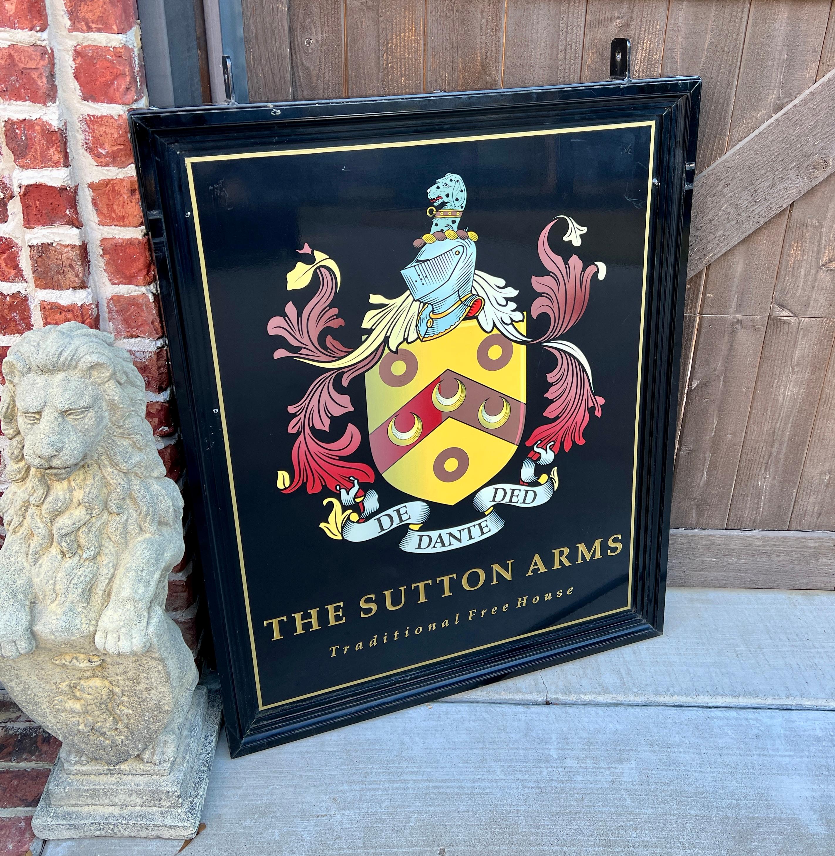 Vintage English Pub Sign Metal Double Sided Sutton Arms Traditional Free House In Good Condition For Sale In Tyler, TX