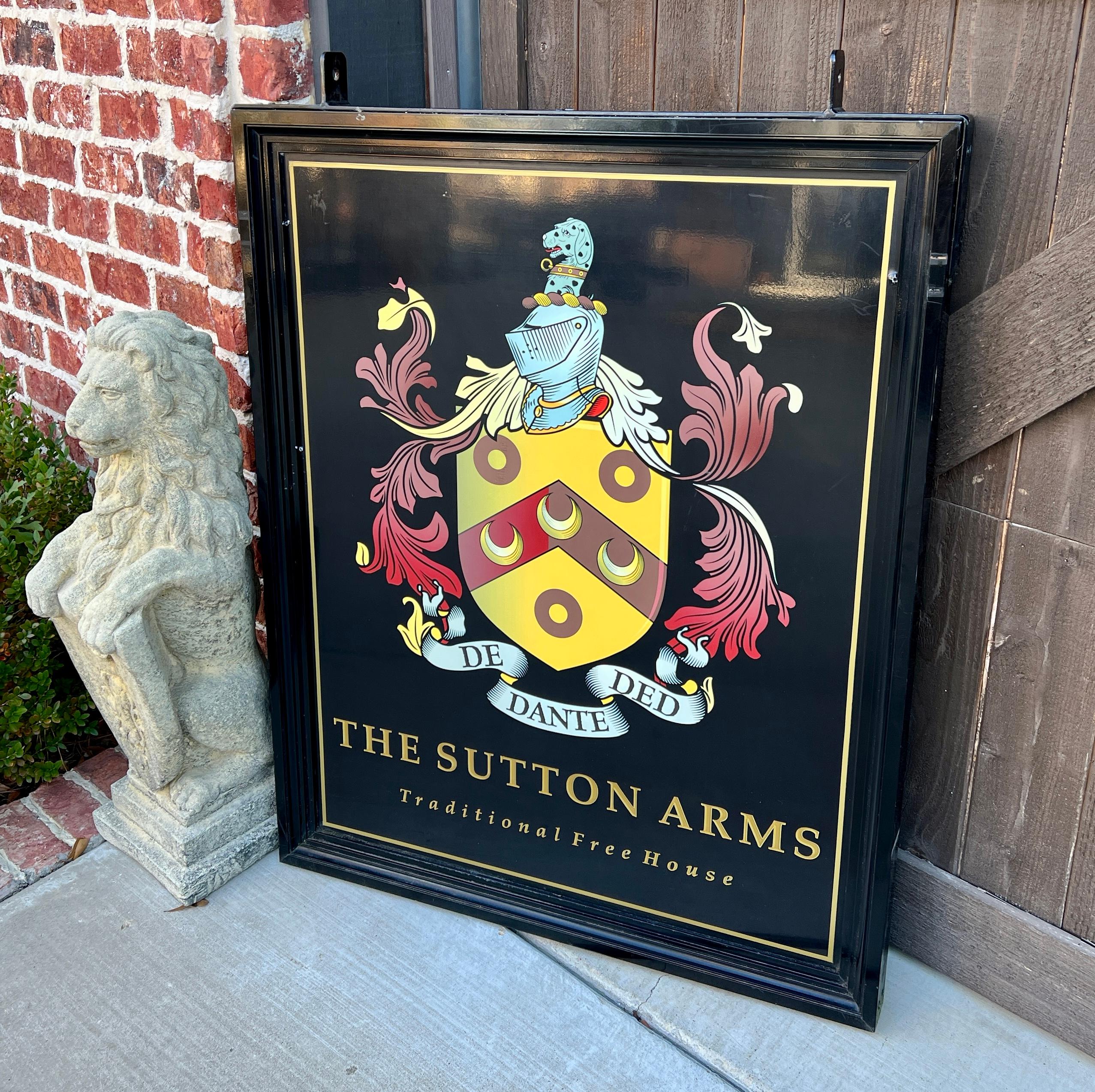 20th Century Vintage English Pub Sign Metal Double Sided Sutton Arms Traditional Free House For Sale