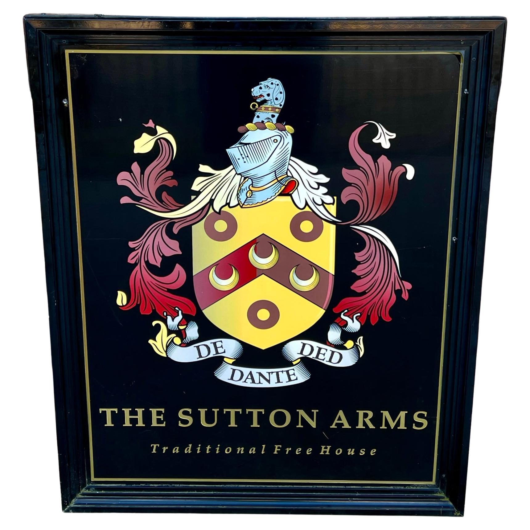 Vintage English Pub Sign Metal Double Sided Sutton Arms Traditional Free House For Sale