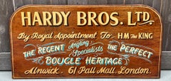 Vintage English Pub Sign Oak Hardy Bros LTD. Angling Specialists London Fly Reel