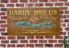 Vintage English Pub Sign Oak Hardy Bros LTD. Angling Specialists London Fly Reel