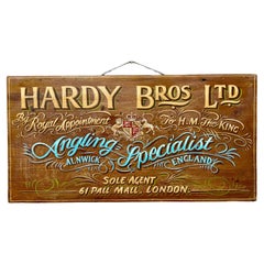 Vintage English Pub Sign Oak Hardy Bros LTD. Angling Specialists London Fly Reel