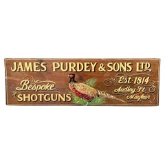 Vintage English Pub Sign Oak James Purdey & Sons Shotguns Pheasant Lodge Bespoke