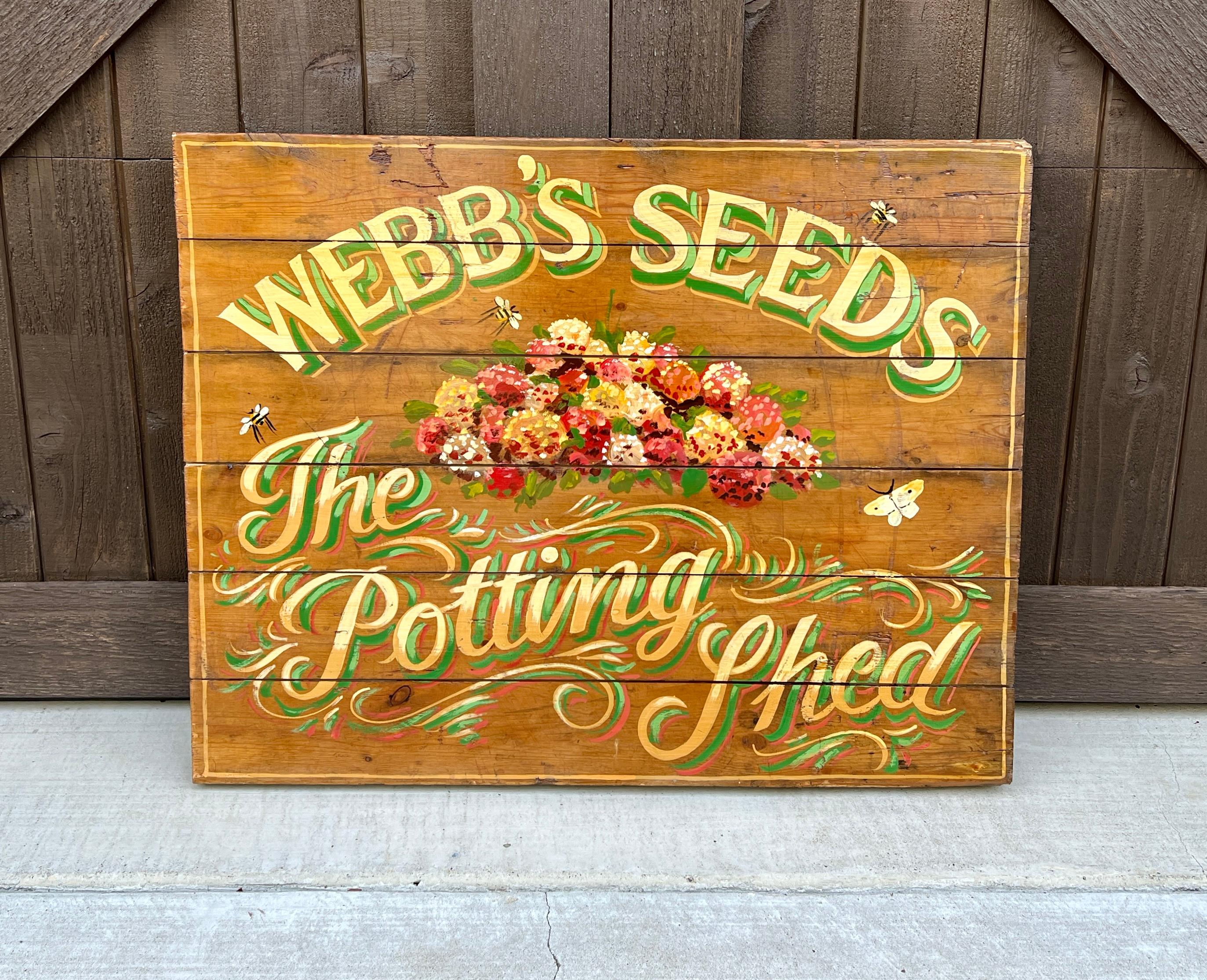 Signe de pub anglaise intitulée « Webb's Seeds The Potting Shed » en vente 4