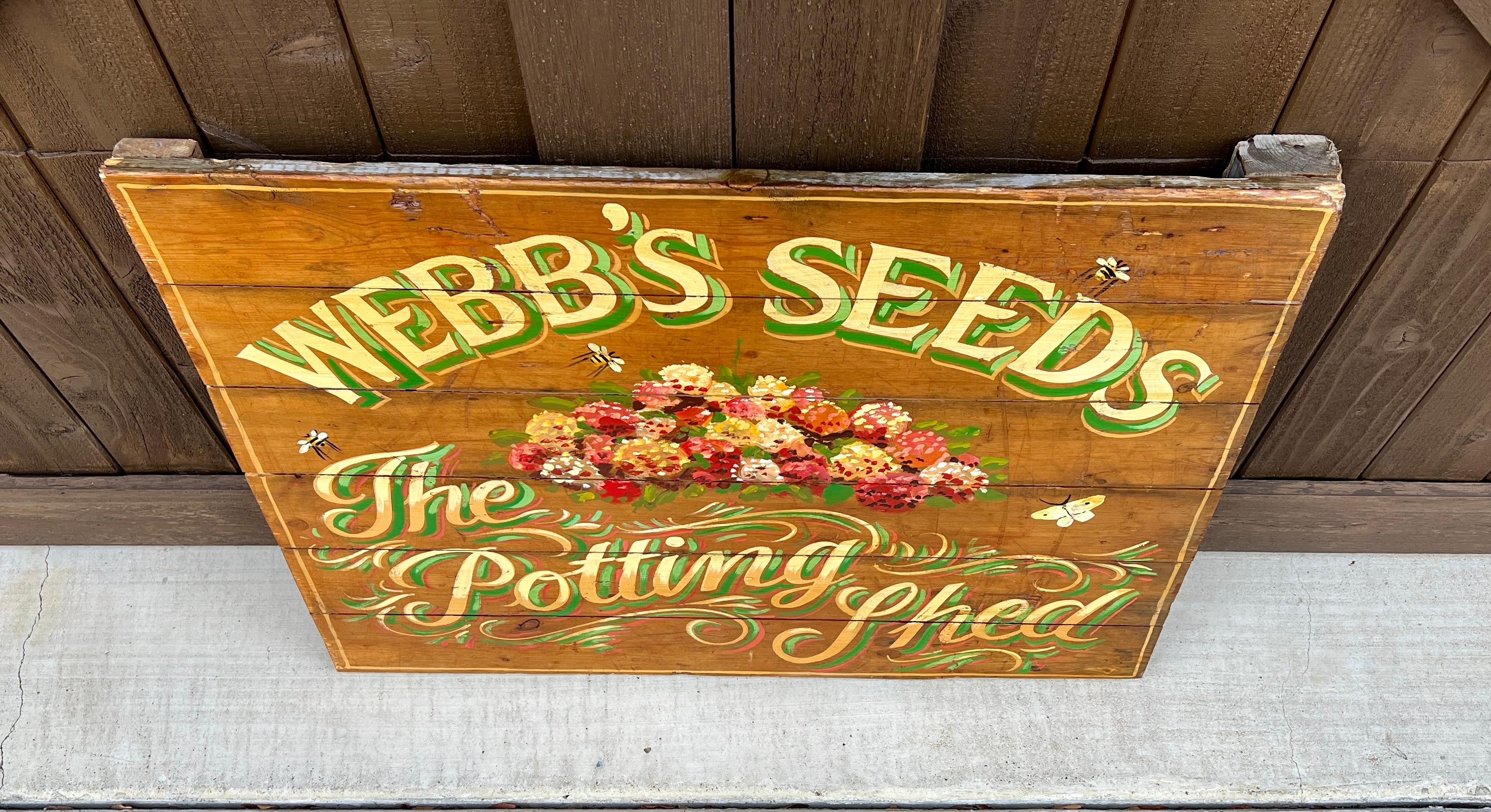 Signe de pub anglaise intitulée « Webb's Seeds The Potting Shed » en vente 5