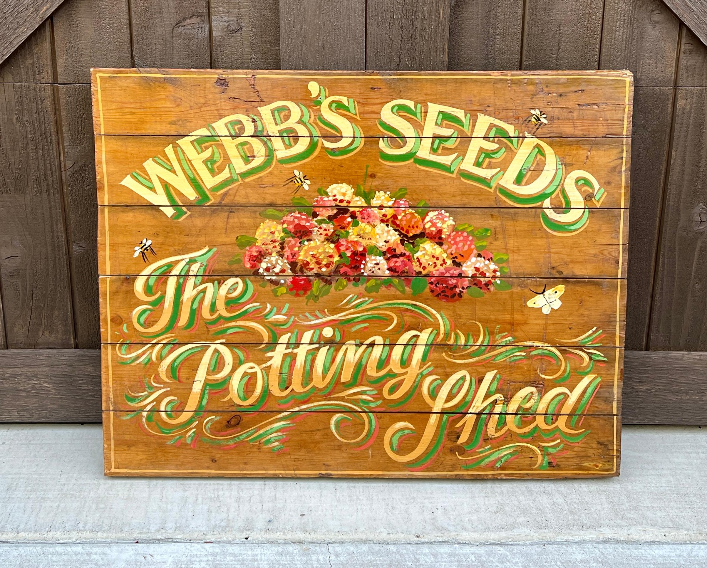 Signe de pub anglaise intitulée « Webb's Seeds The Potting Shed » en vente 6