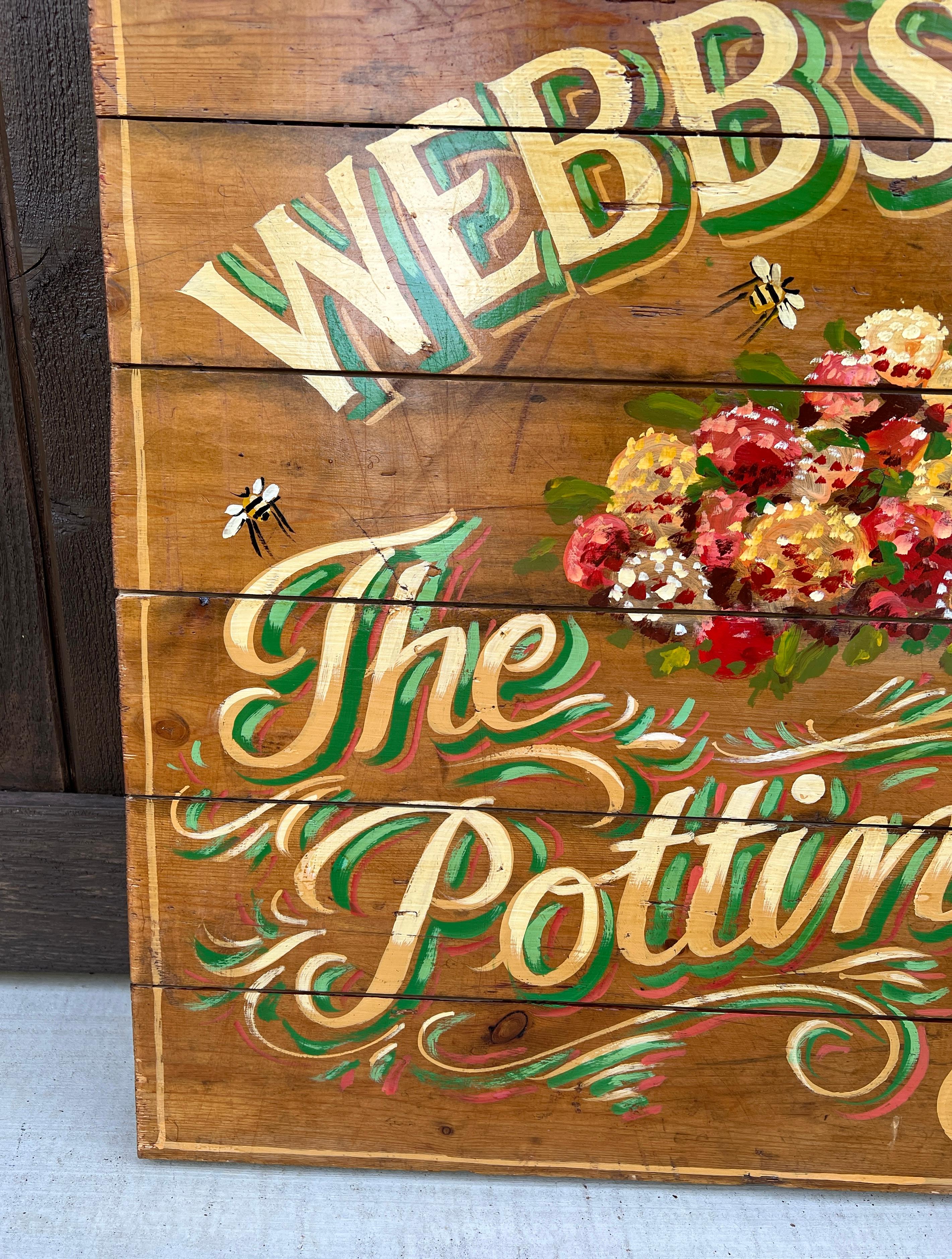 Peinture Signe de pub anglaise intitulée « Webb's Seeds The Potting Shed » en vente