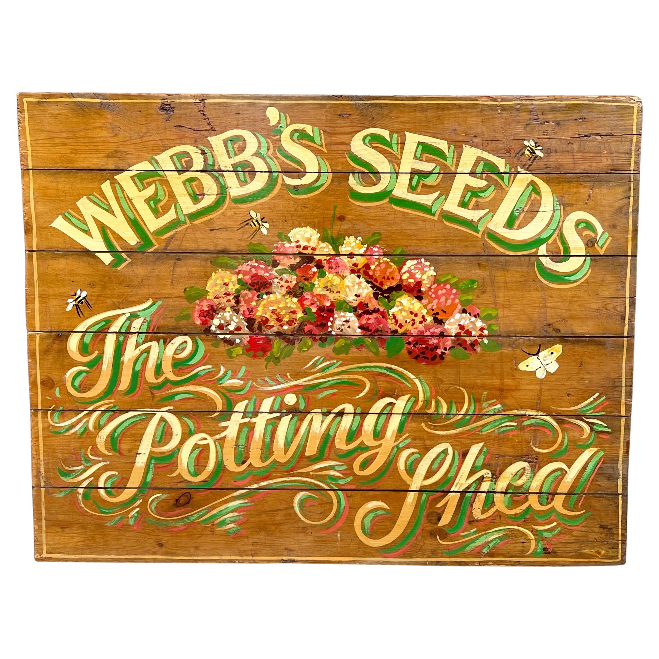 Vintage English Pub Sign She Shed Titled Webb's Seeds The Potting Shed