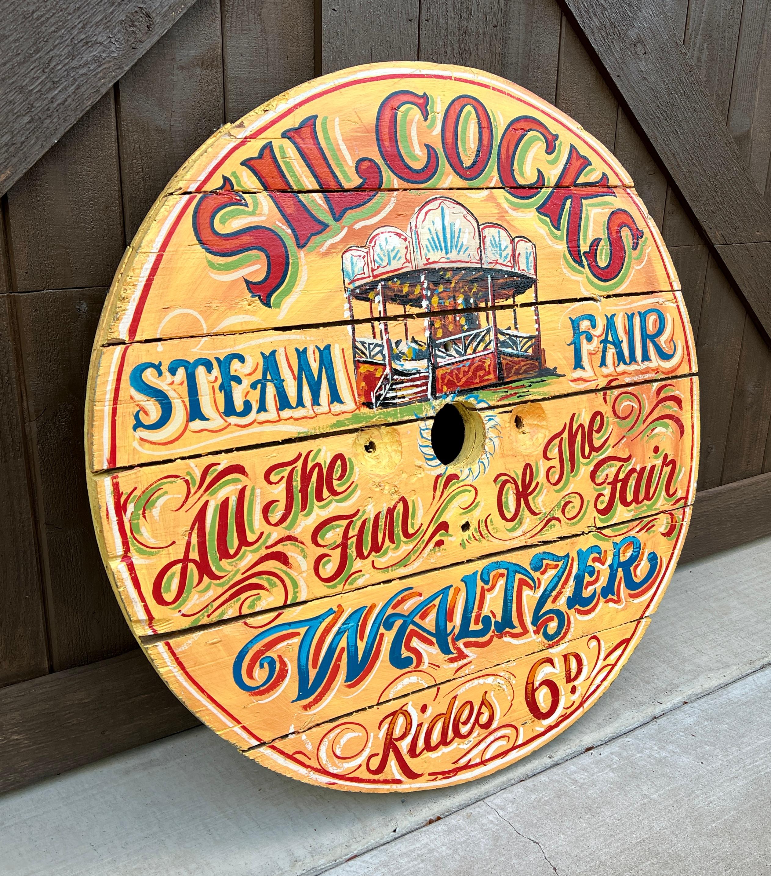 Painted Vintage English Pub Sign Silcocks Steam Fair Waltzer