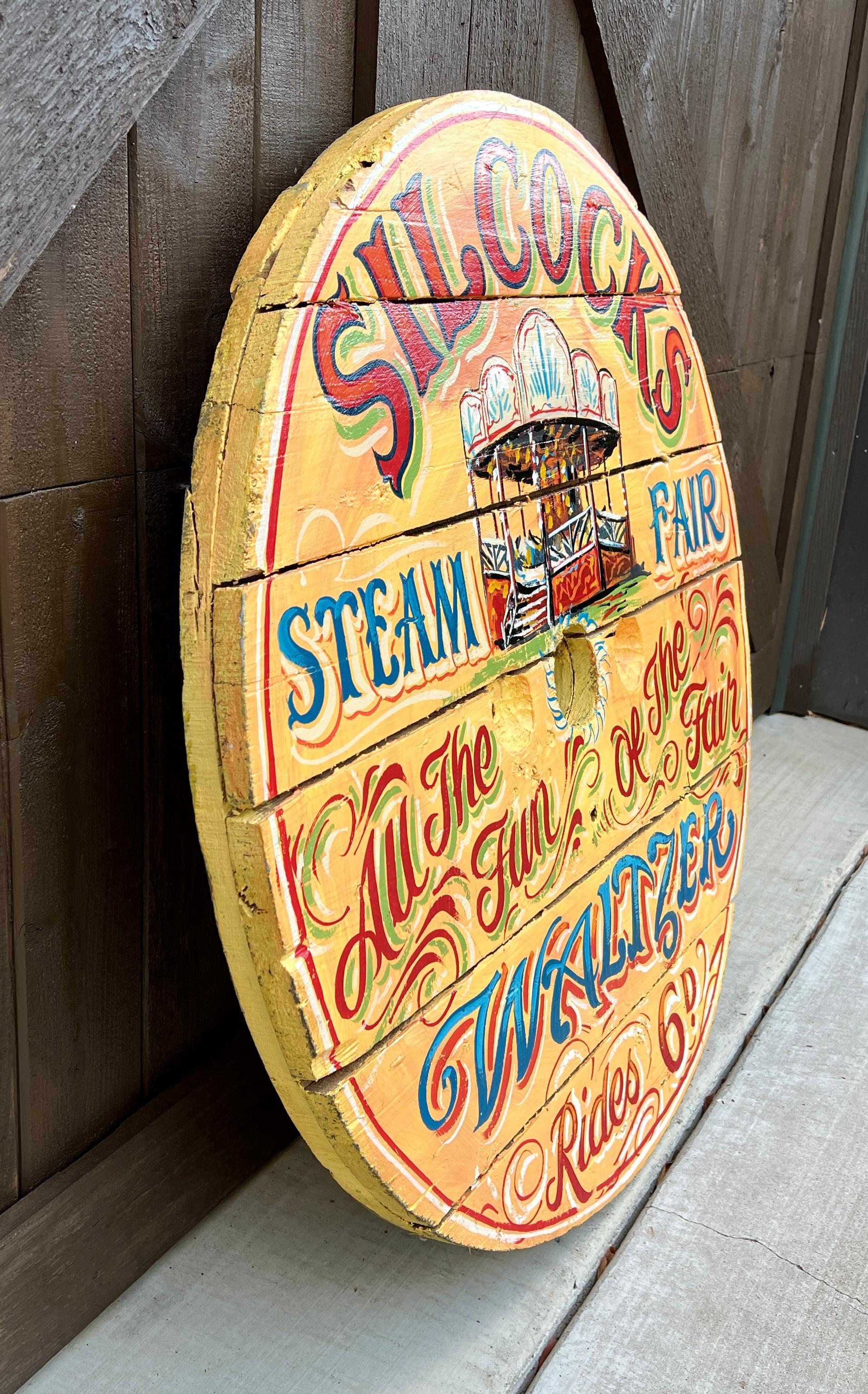 Vintage English Pub Sign Silcocks Steam Fair Waltzer In Good Condition In Tyler, TX