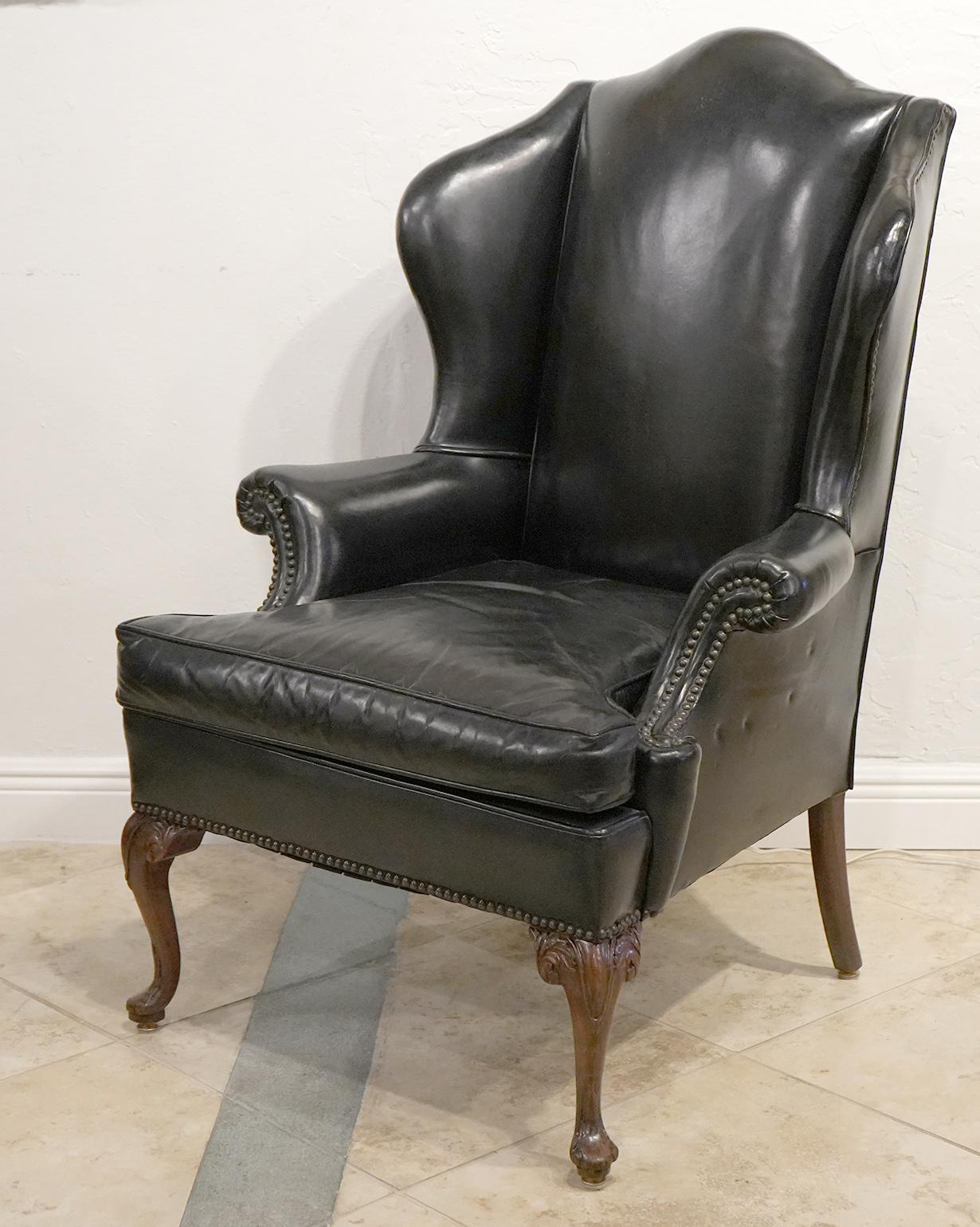 black leather queen anne chair