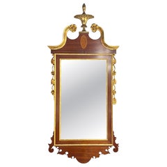 Specchio da parete o da appoggio in mogano dorato, stile Queen Anne inglese d'epoca