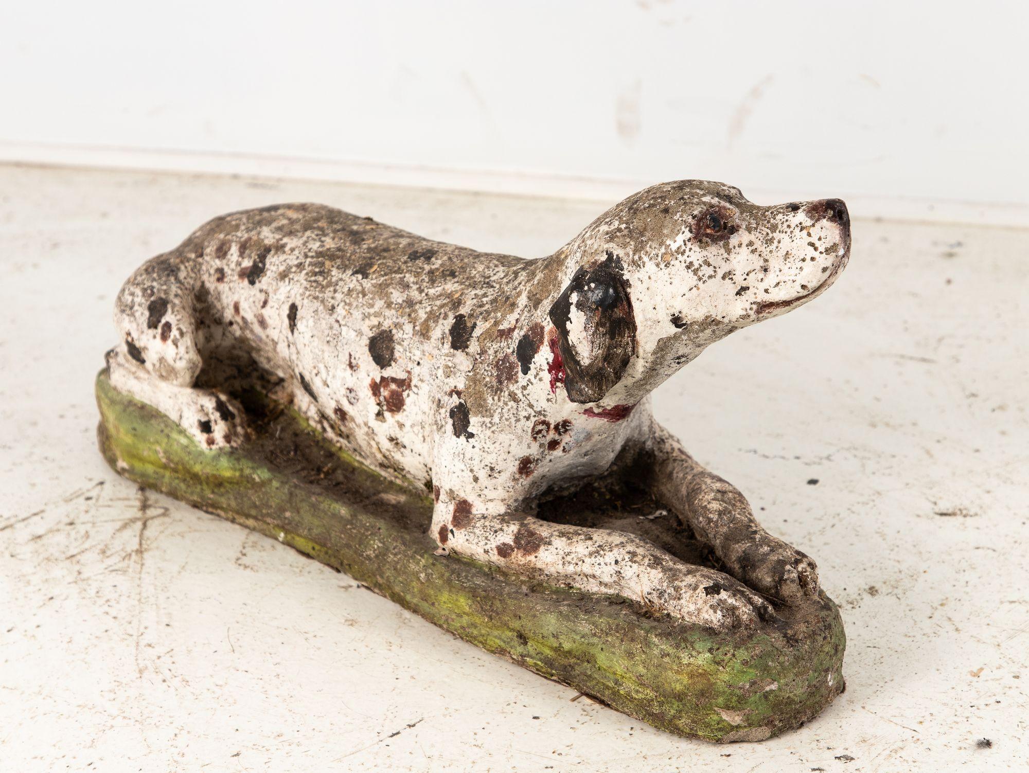 Mid-20th Century Vintage English Reconsitituted Stone Dalmatian Dog Garden Ornament, Mid 20th C. For Sale