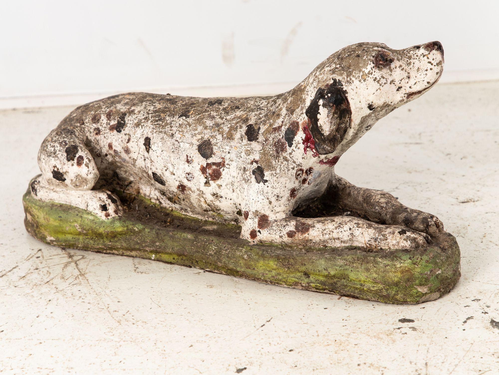 Concrete Vintage English Reconsitituted Stone Dalmatian Dog Garden Ornament, Mid 20th C. For Sale