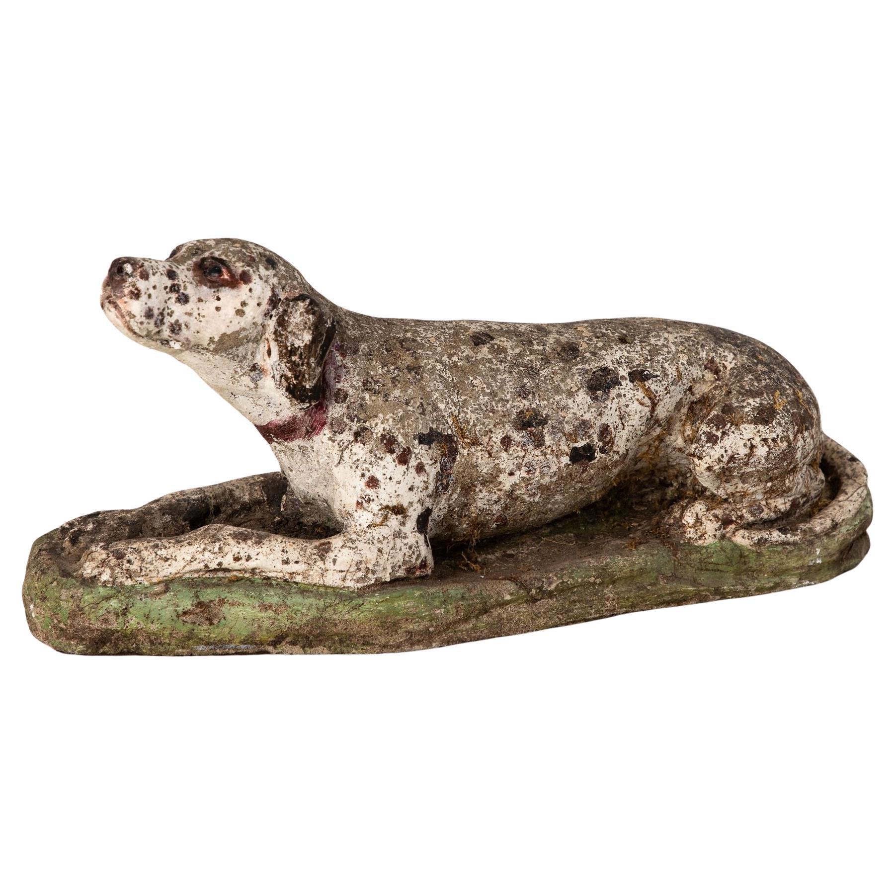 Vintage English Reconsitituted Stone Dalmatian Dog Garden Ornament, Mid 20th C.