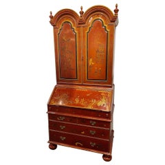 Vintage English Red and Black Chinoiserie Decorated Secretary