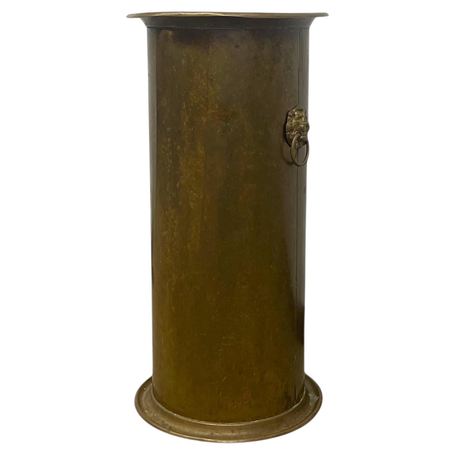 Vintage English Regency Brass Finished Lion-head Entryway Umbrella Stand For Sale