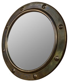 Vintage English Regency Convex Brass Port Hole Mirror Nautical Ship Martime