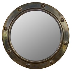 Vintage English Regency Convex Brass Port Hole Mirror Nautical Ship Martime