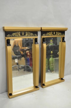 Vintage English Regency Egyptian Revival Style Sphinx Gold Wall Mirrors - a Pair