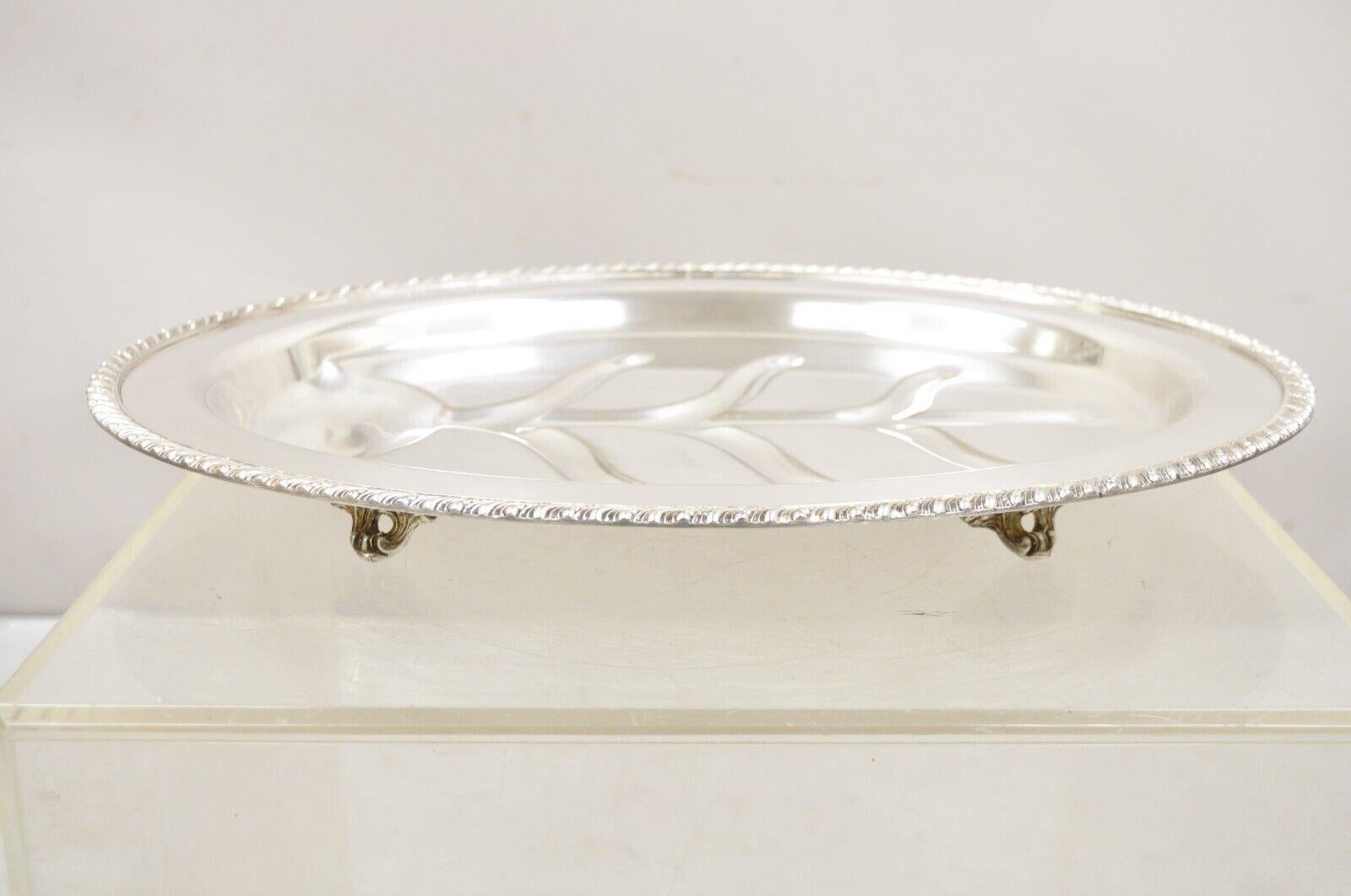 Vintage English Regency Style Silver Plate Oval Meat Cutlery Serving Platter Tray Dish. Circa Mid 20th Century. Measurements:  2