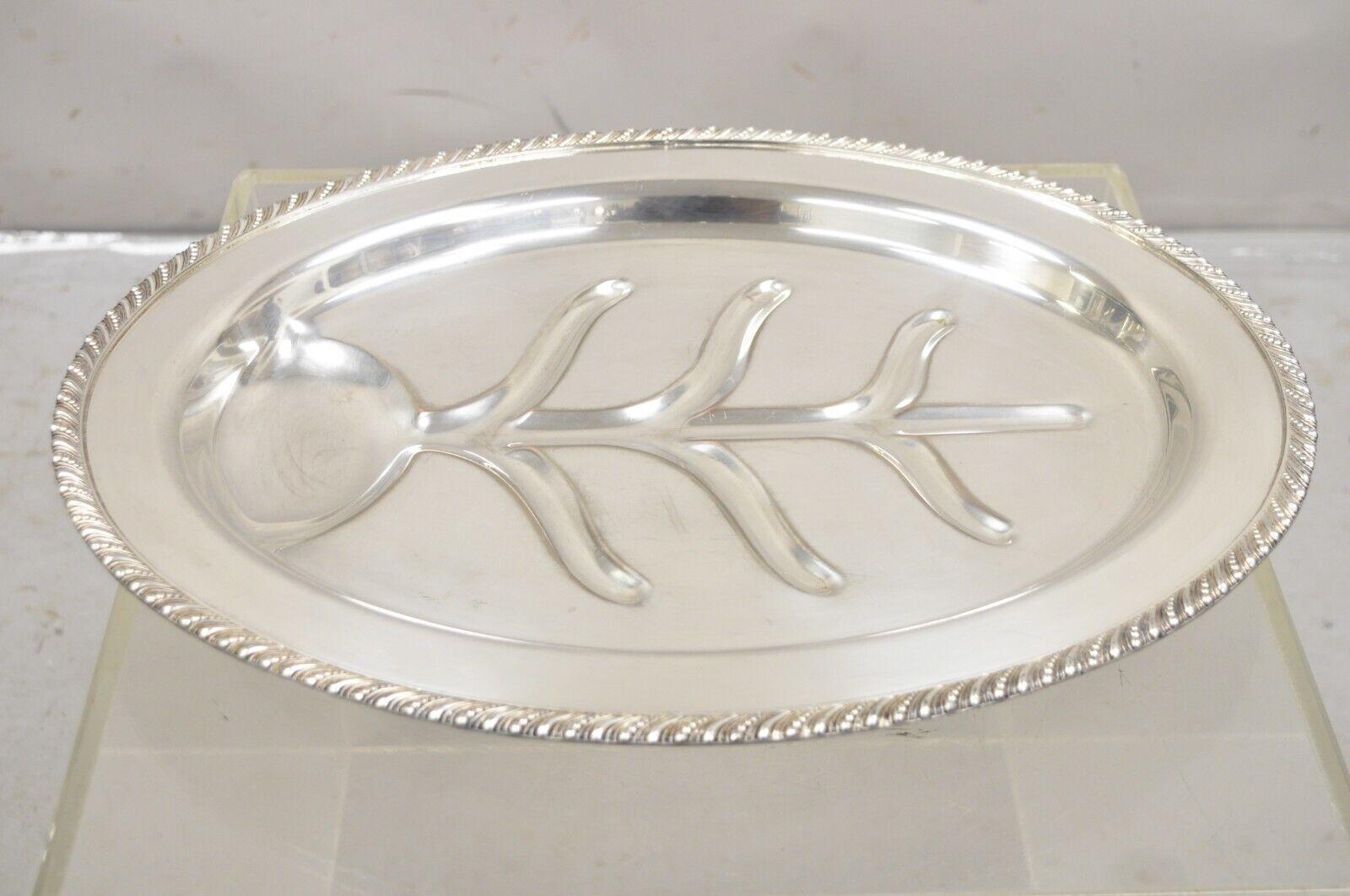 Victorian Vintage English Regency Silver Plate Oval Meat Cutlery Serving Platter Tray For Sale