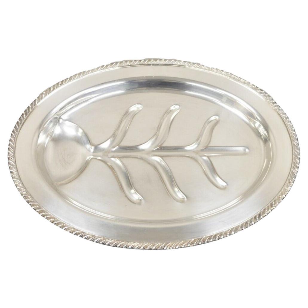 Vintage English Regency Silver Plate Oval Meat Cutlery Serving Platter Tray For Sale