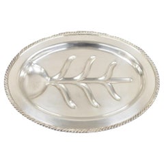 Vintage English Regency Silver Plate Oval Meat Cutlery Serving Platter Tray