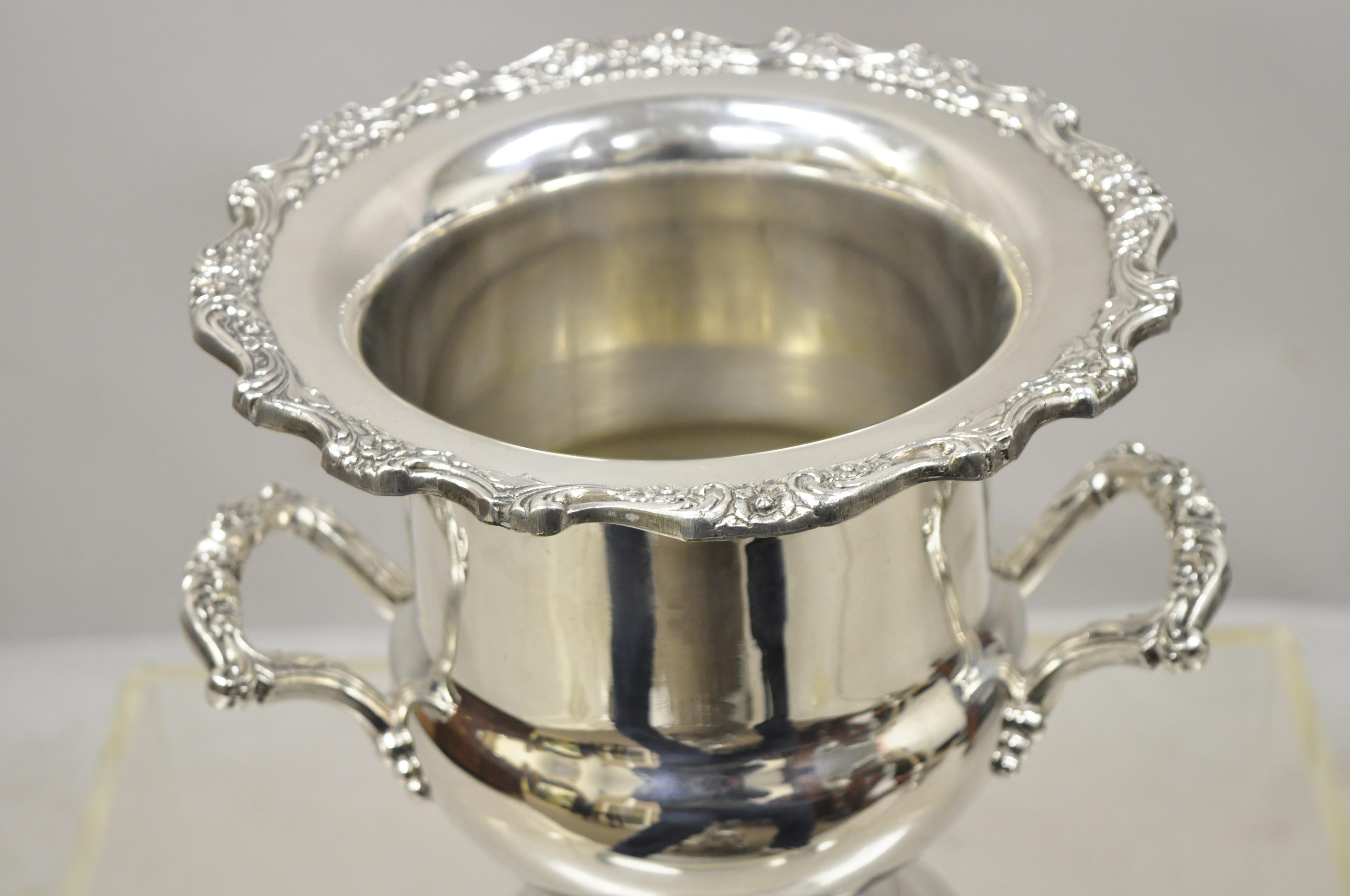 Vintage English Regency Silver Plate Trophy Urn Twin Handle Champagne Ice Bucket In Good Condition In Philadelphia, PA