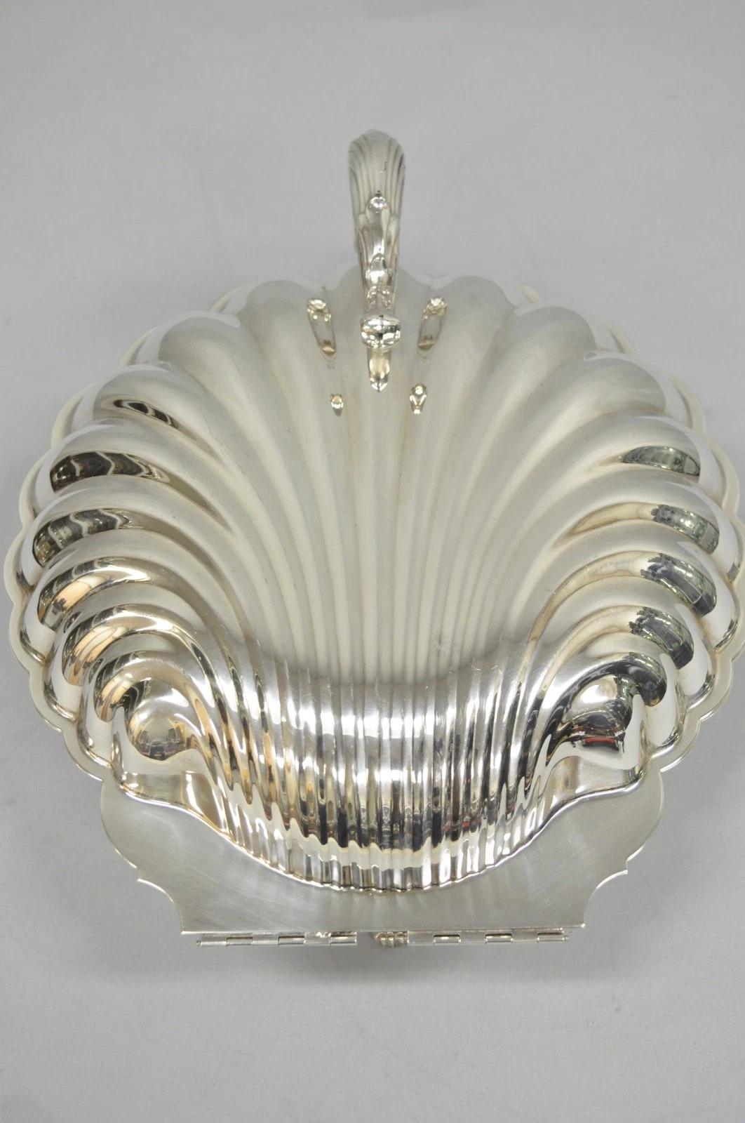 Vintage English Regency Versilbert Muschelschale Scharnier Servierplatte Schüssel (20. Jahrhundert) im Angebot