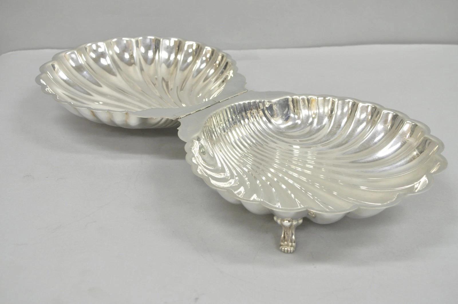 Vintage English Regency Versilbert Muschelschale Scharnier Servierplatte Schüssel im Angebot 1
