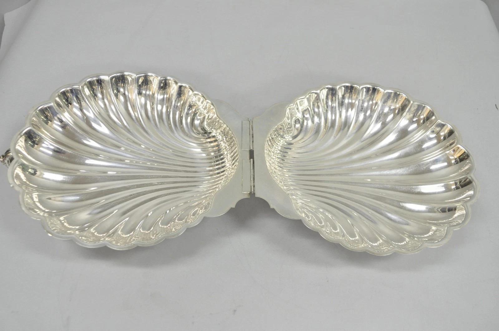 Vintage English Regency Versilbert Muschelschale Scharnier Servierplatte Schüssel im Angebot 2