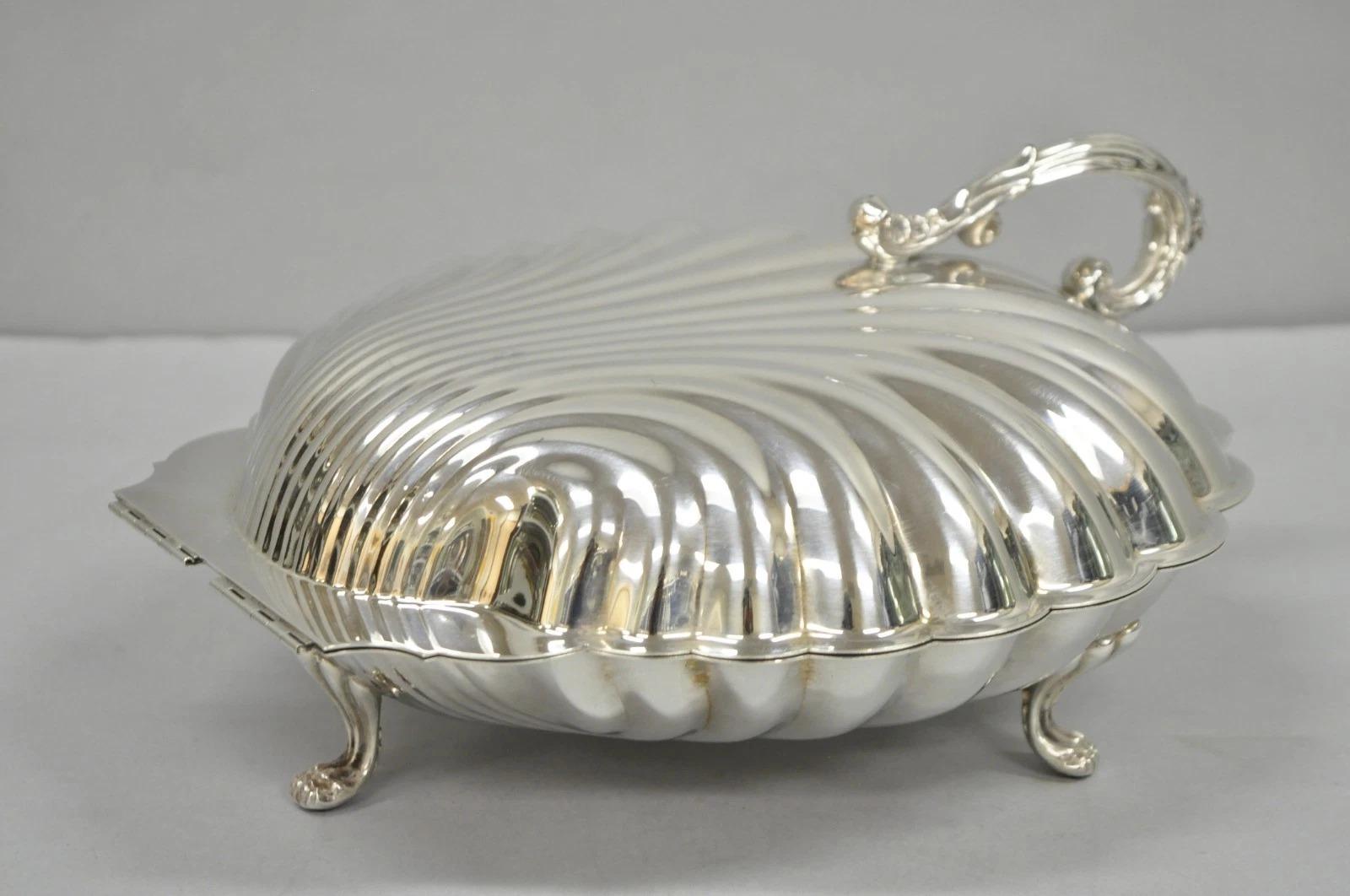Vintage English Regency Versilbert Muschelschale Scharnier Servierplatte Schüssel im Angebot 3