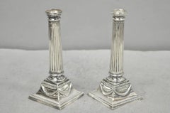 Vintage English Regency Silver Plated Classical Column Small Candlesticks - Pair