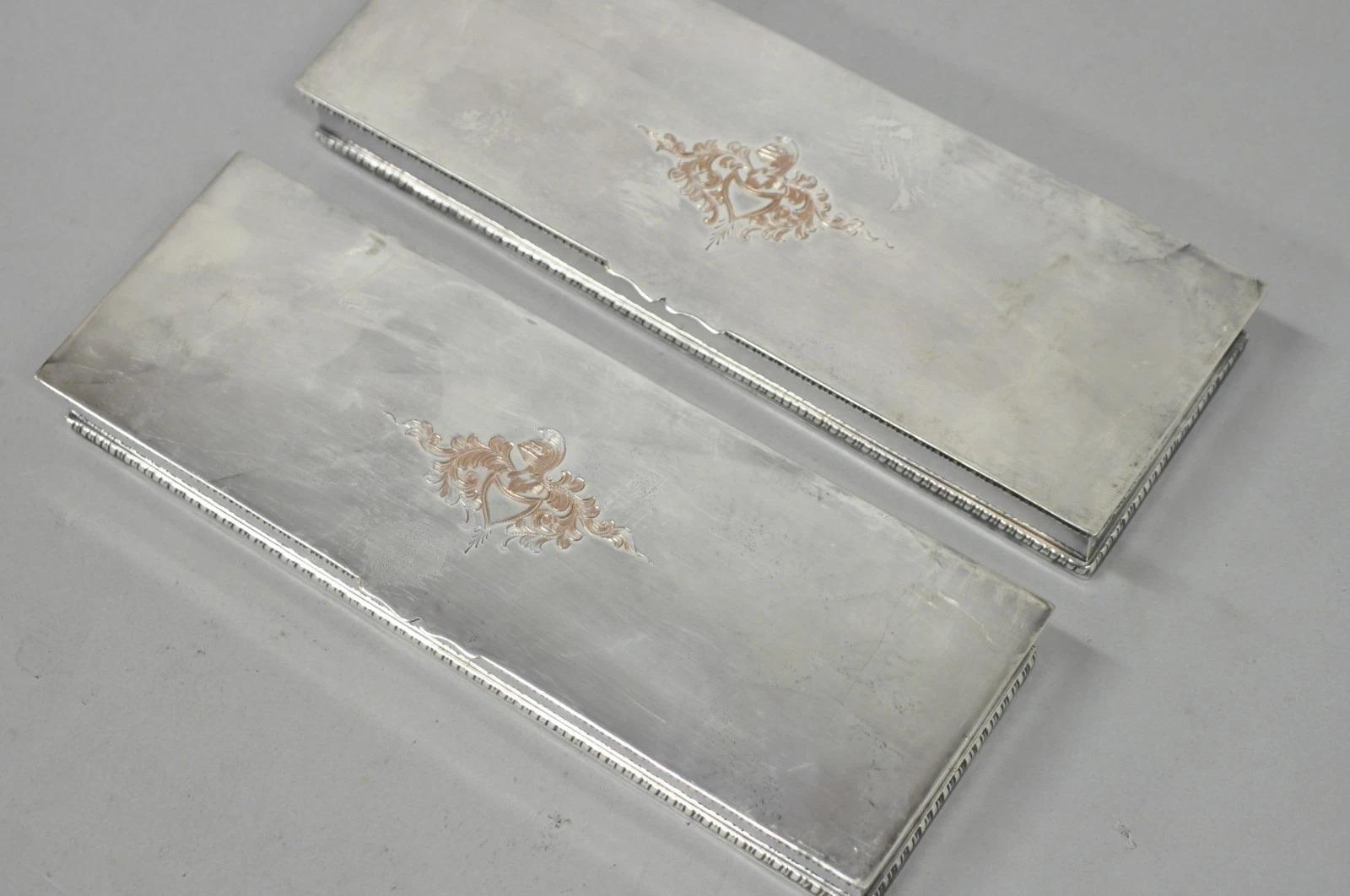 Vintage English Regency Silver Plated Narrow Vanity Dresser Jewelry Box - a Pair en vente 6