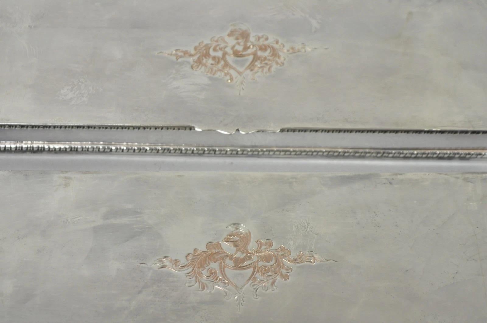 Vintage English Regency Silver Plated Narrow Vanity Dresser Jewelry Box - a Pair en vente 3