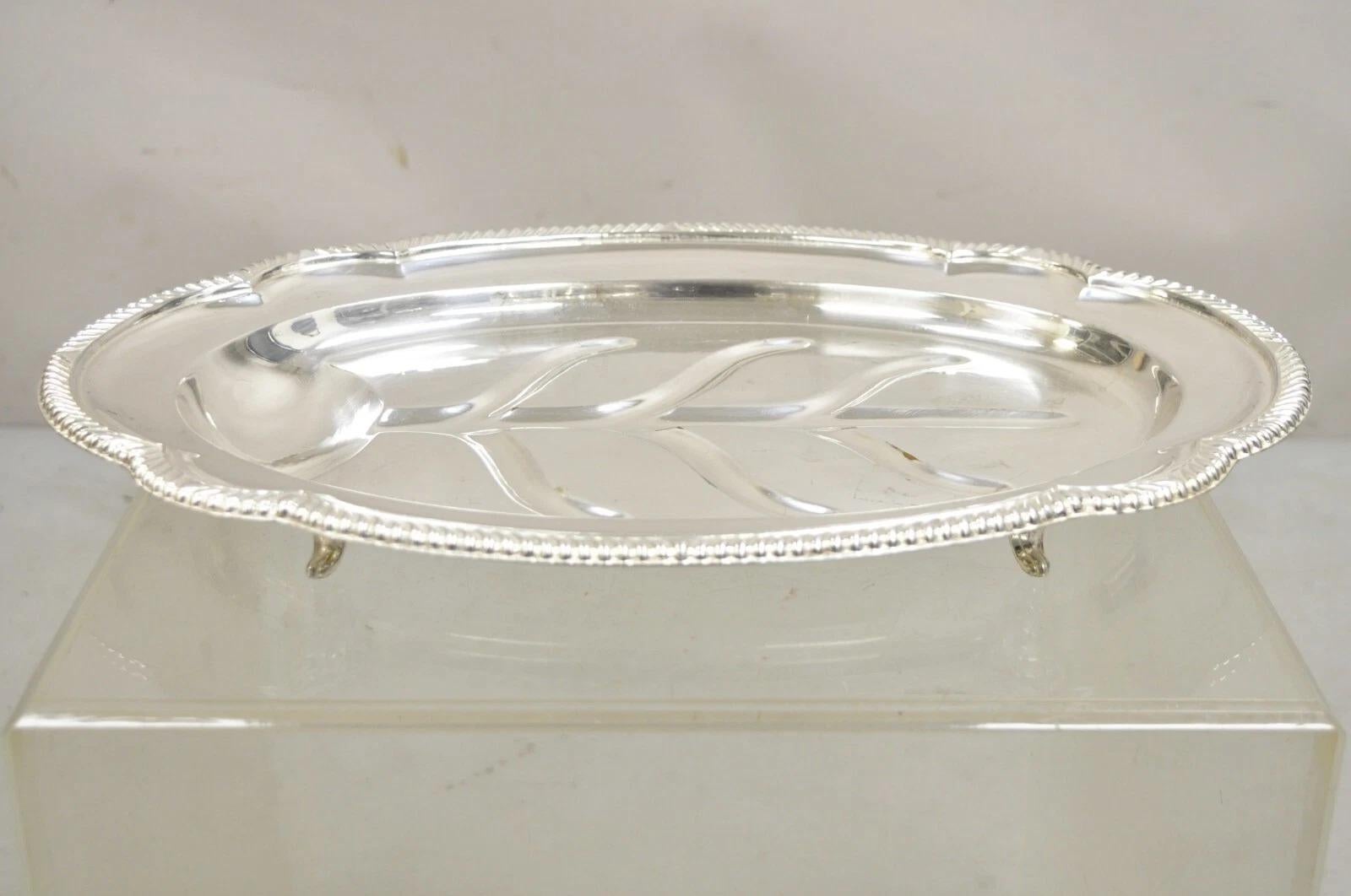 Vintage English Regency Silver Plated Oval Meat Cutlery Serving Platter Tray. Circa Mid 20th Century. Dimensions : 1,5
