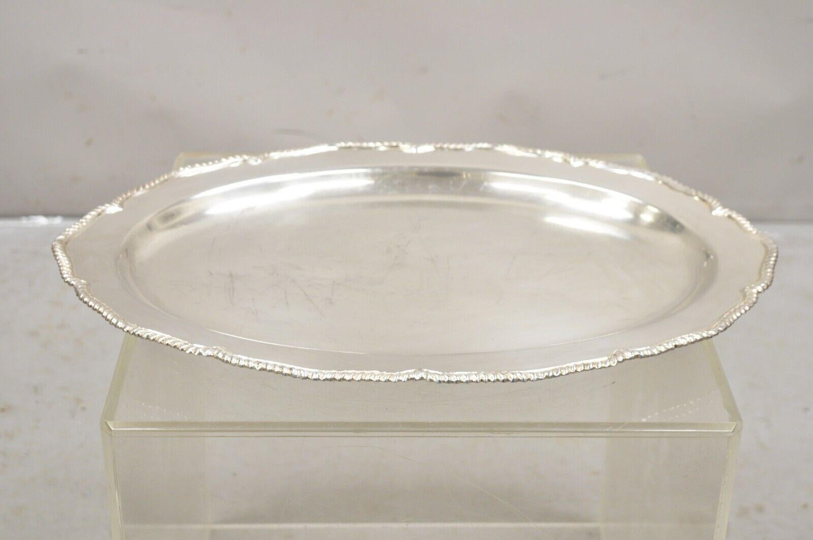Vintage English Regency Silver Plated Oval Modernist Serving Platter Tray. Circa Mid 20th Century. Measurements:  1