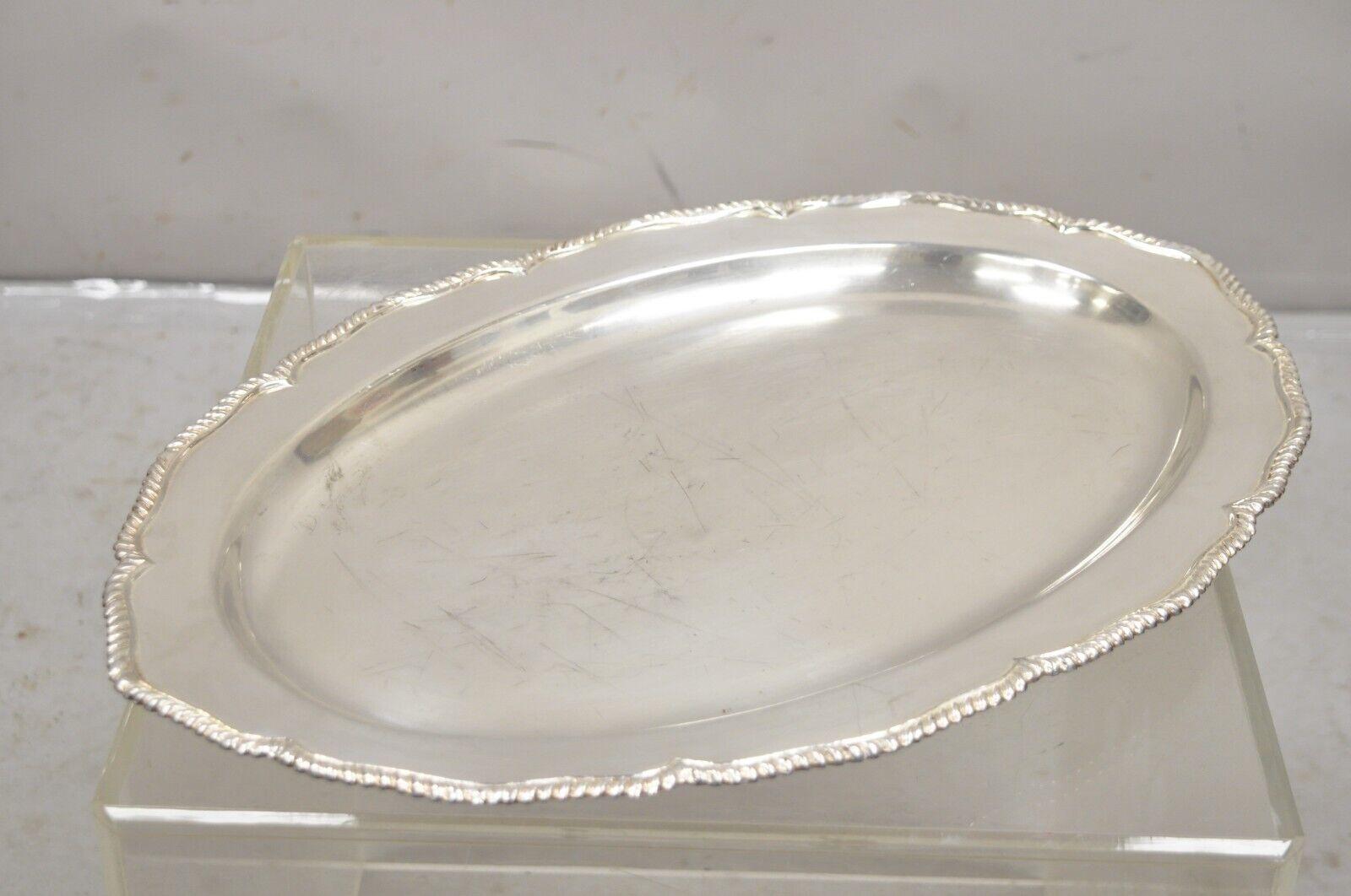 Vintage English Regency Silver Plated Oval Modernist Serving Platter Tray For Sale 1