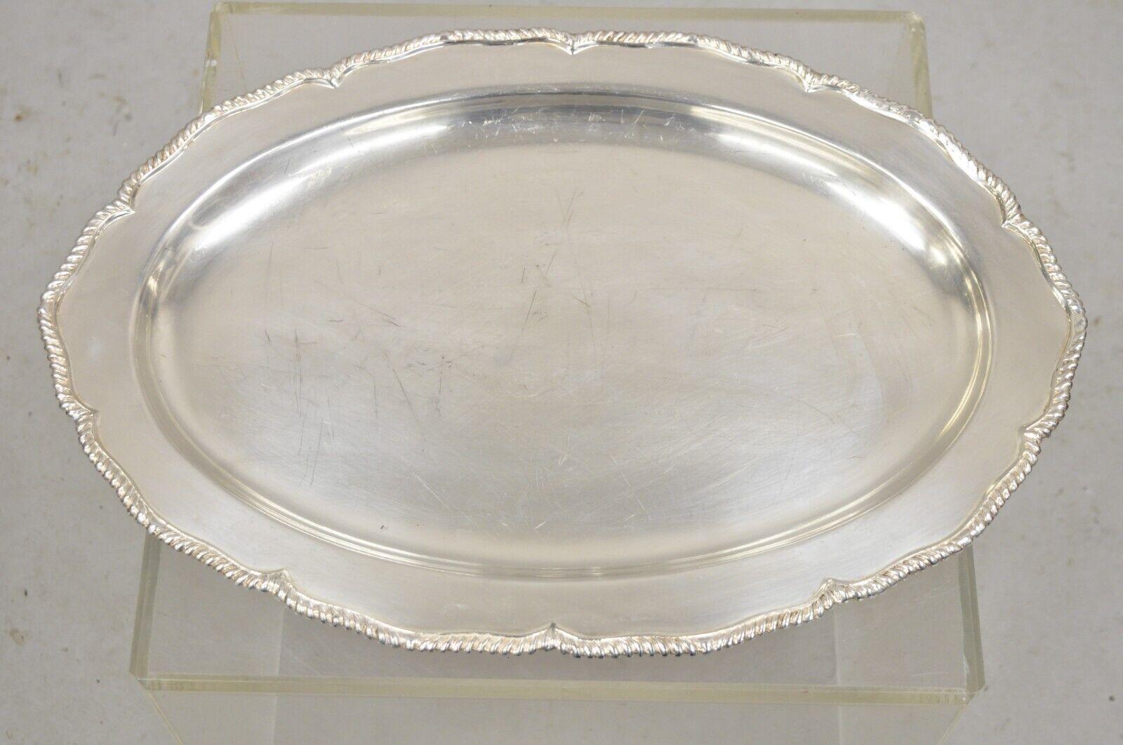 Vintage English Regency Silver Plated Oval Modernist Serving Platter Tray For Sale 4