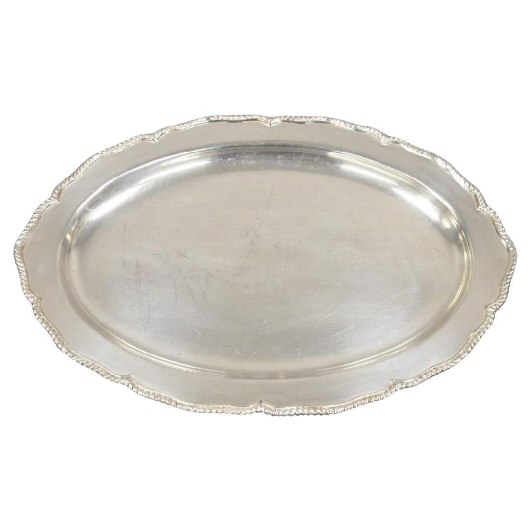 Vintage English Regency Silver Plated Oval Modernist Serving Platter Tray For Sale