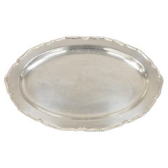 Retro English Regency Silver Plated Oval Modernist Serving Platter Tray