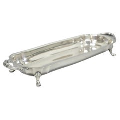 Vintage English Regency Silver Plated Paw Foot Scalloped Narrow Trinket Dish