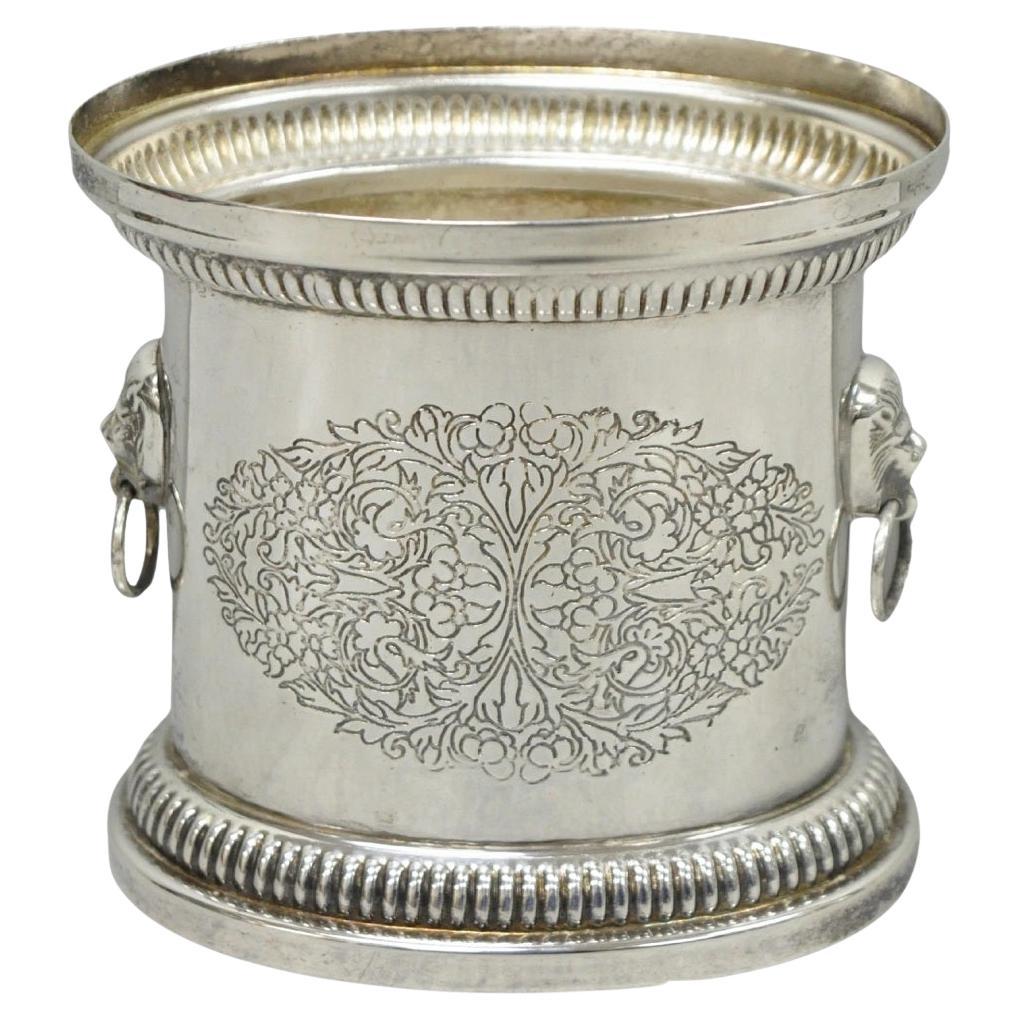 Vintage English Regency Silver Plated Small Lion Head Oval Desk Biscuit Barrel