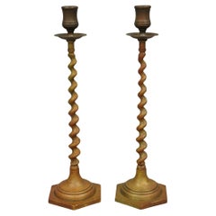 Vintage English Regency Small Patinated Bronze Barley Twist Candlesticks a Pair