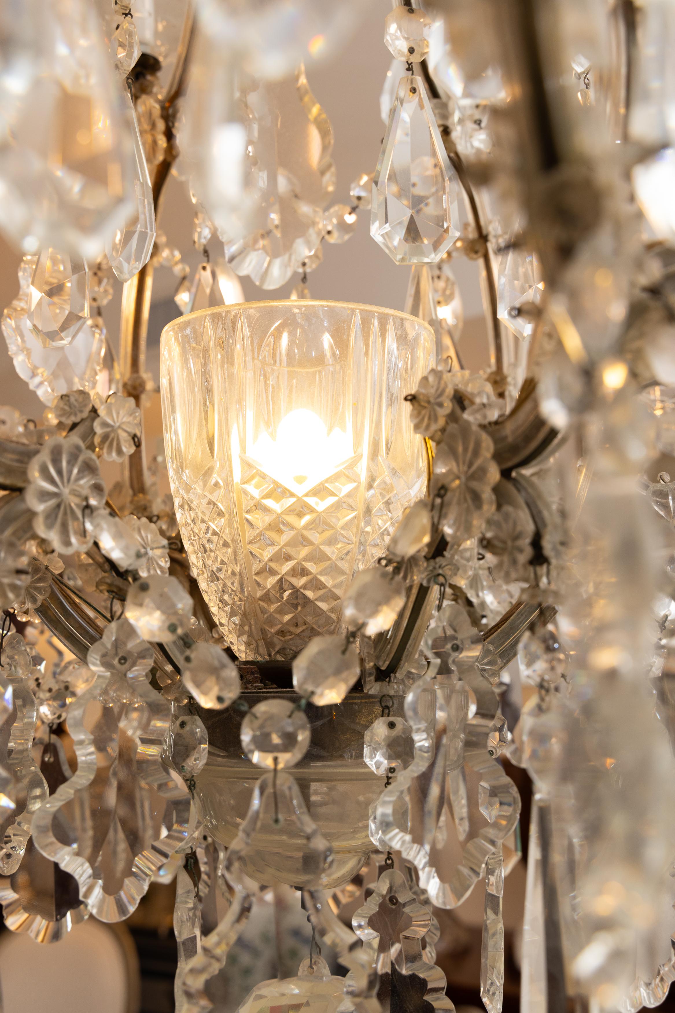 Metallo Lampadario a due piani in cristallo vintage in stile Regency inglese a 16 luci in vendita