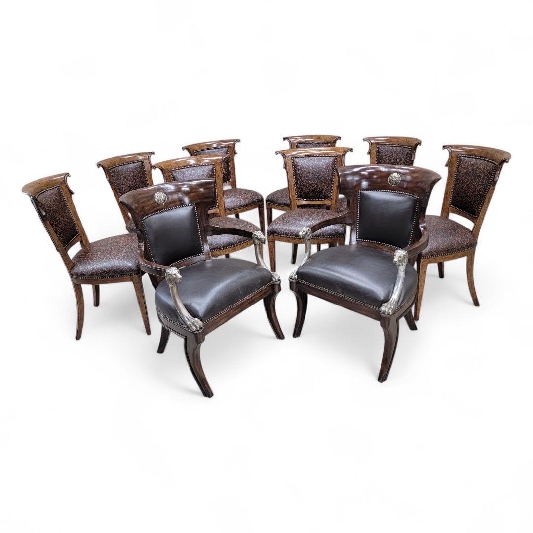 Vintage English Regency Style Eschenholz Esszimmerstühle in braunem Leder - Satz von 8 im Angebot 4