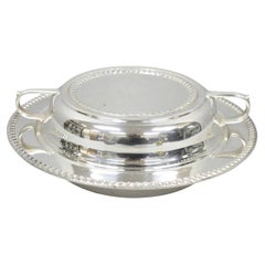 Vintage English Regency Style Round Covered Silver Plated Serving Dish w/Divider