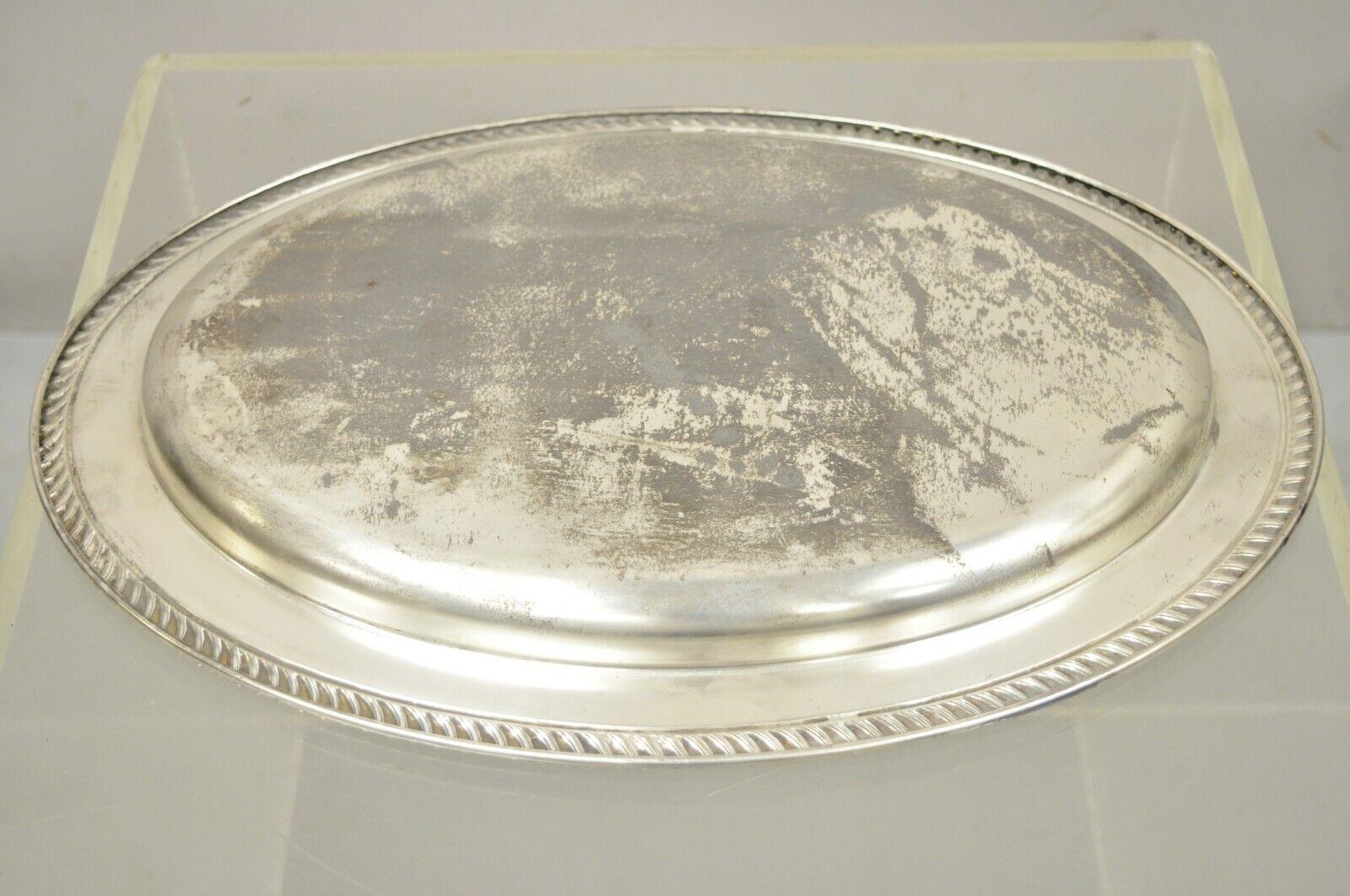 Vintage English Regency Style Silver Plated Oval Serving Dish Platter For Sale 6
