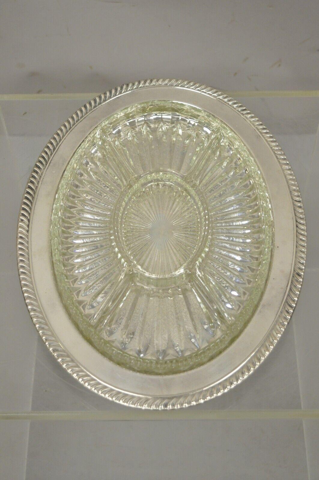 Vintage English Regency Style Silver Plated Oval Serving Dish Platter For Sale 7